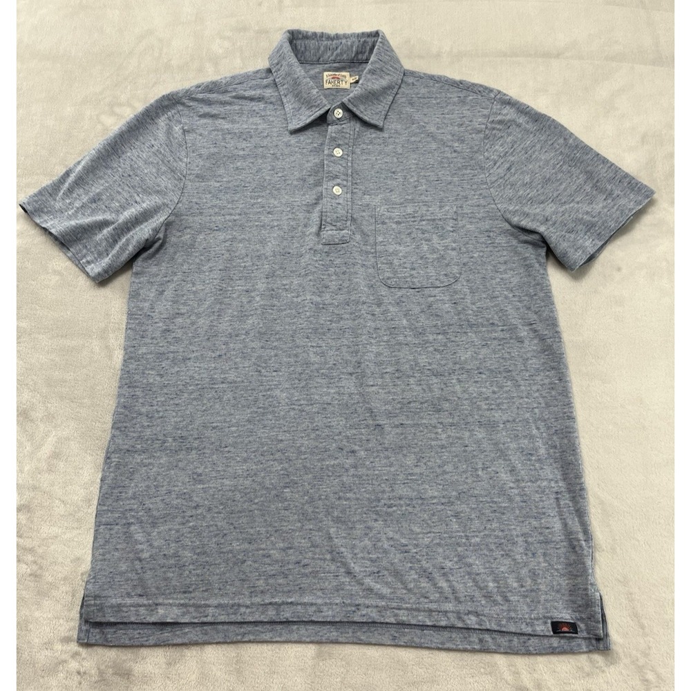 Faherty Movement Polo Shirt Men Medium Heather Blue Stretch Short Sleeve Preppy